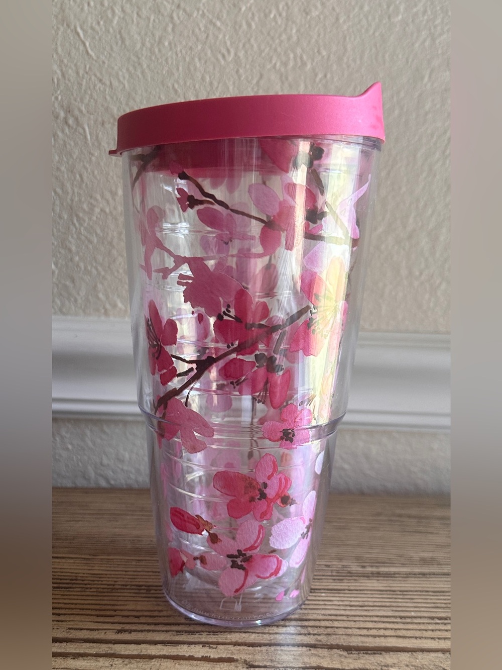 Tervis 16 oz Tumbler Mug Cherry Blossom Clear Insulated Cup Made In USA Hot/Cold